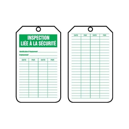 Accuform French Safety Tags, SAFETY INSPECTION, 5.75in x 3.25in, RP-Plastic, 5PK FRTRS315PTM